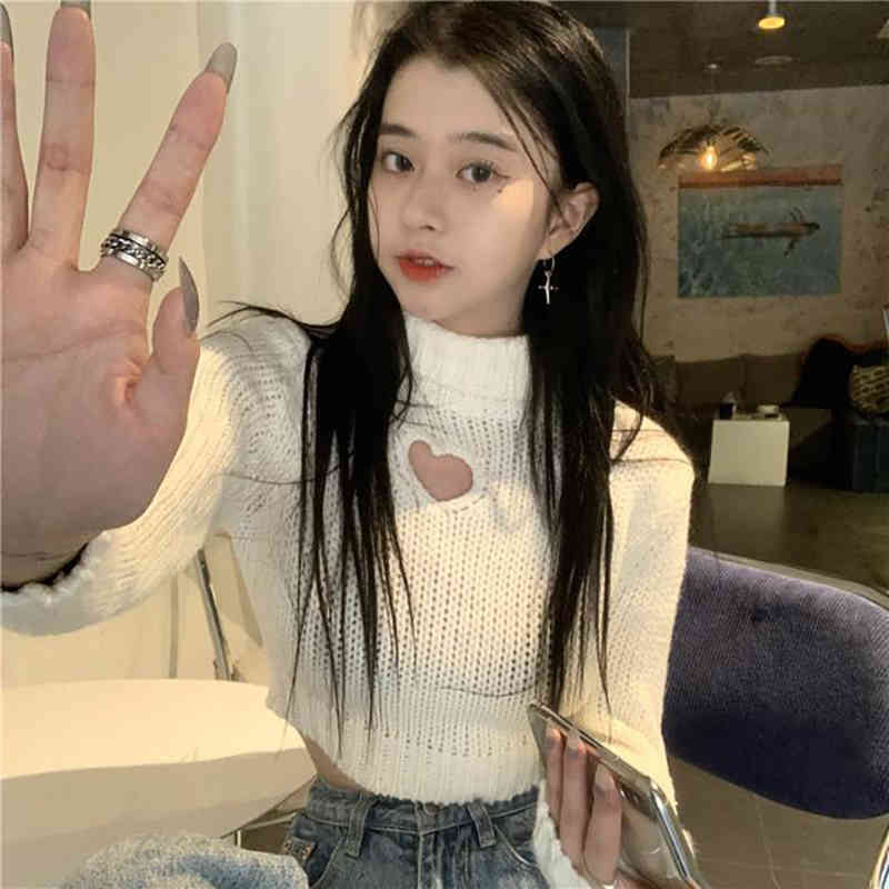

women's sweaters inglaterra coraÃ§Ã£o oco malha jumper colheita roupas femininas moda fina camisola harajuku primavera outono gÃ³tico str, White;black
