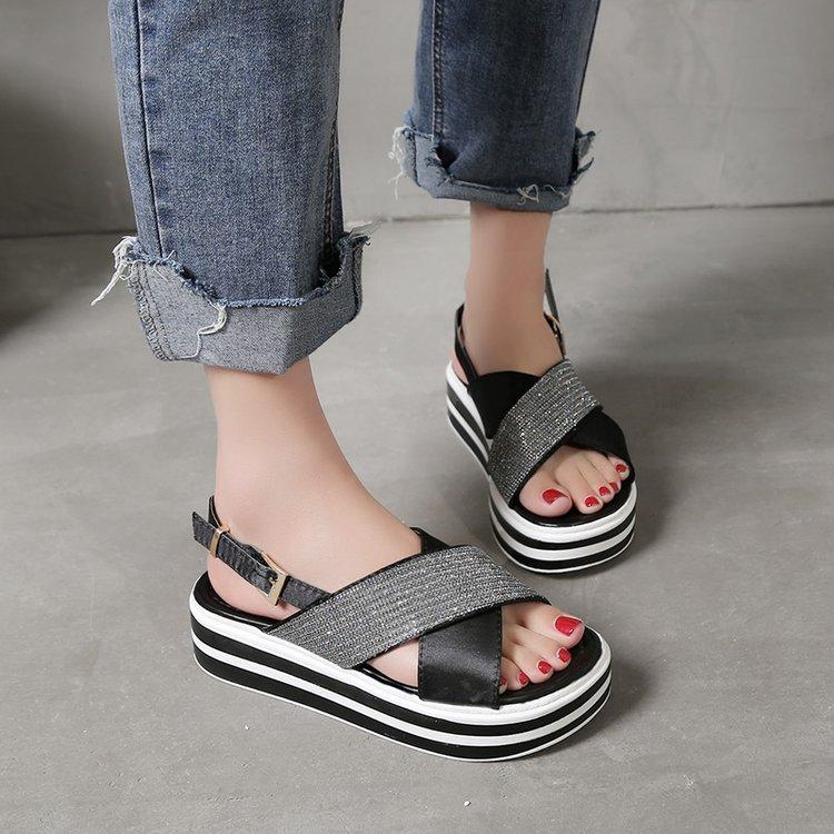 

Sandals Fashion Women's Platform Lightweight Soft Sole Ladies Summer Shoes Buckle Basic Women Female Flat, Black