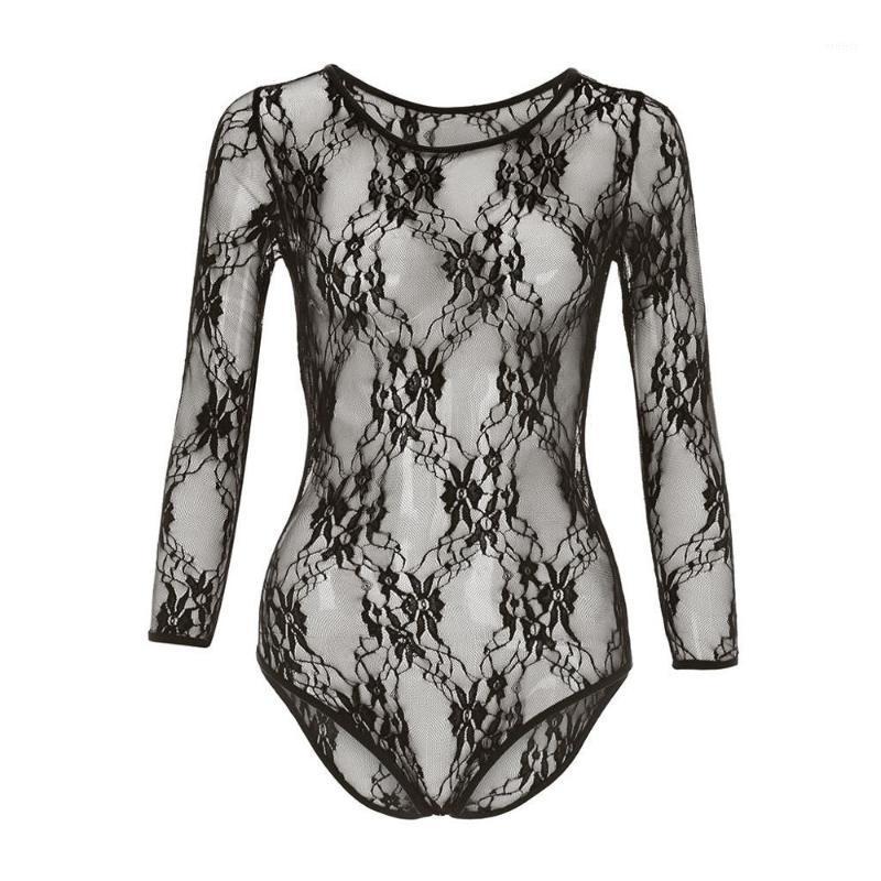 

Women Sexy Long Sleeve Bodysuit Lace Floral O-neck Stretch Ladies Leotard Body Top Jumpsuits Femme #2D16 Bras Sets, Black