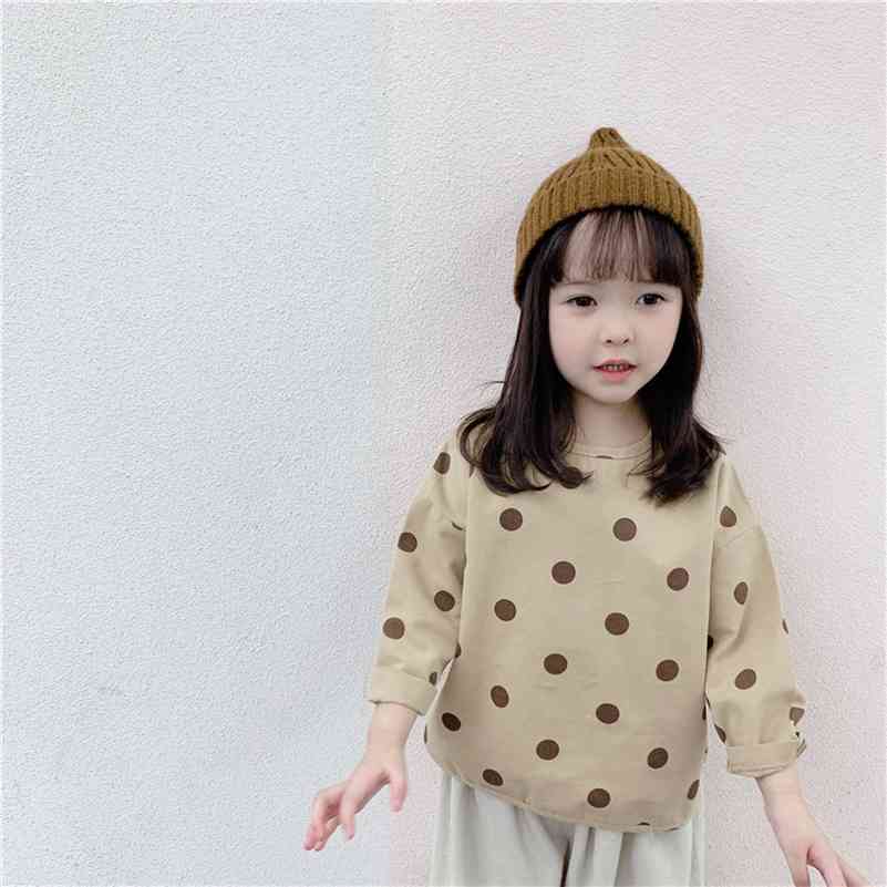 

Early Autumn cute girls long-sleeved dot doll blouses 1-6 years kids loose casual Tops clothings 210708, Gray