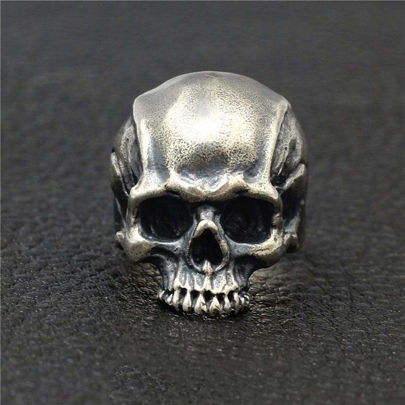 

Cluster Rings Genuine 925 Sterling Silver Steampunk Skeleton For Men Retro Rock Style Biker Jewelry Fashion