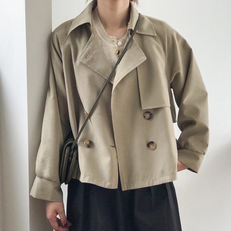 

Women's Trench Coats 2021 Autumn Retro Flannel Short Windbreaker Women Korean Style Loose Temperament Jacket Winter Clothes Streetwear, Blue