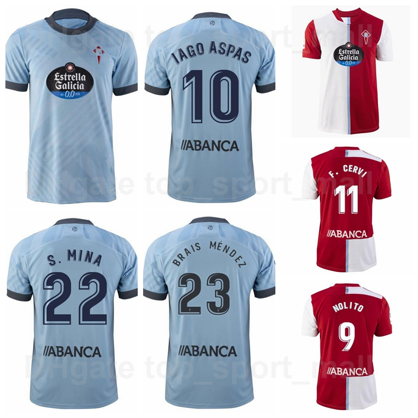 

2021 2022 RC Celta de Vigo Jerseys Soccer 10 IAGO ASPAS 22 Santi Mina 23 BRAIS MENDEZ 9 NOLITO2 HUGO MALLO 8 BELTRAN 11 CERVI BAEZA GALAN Football Shirt Kits Home Blue Red