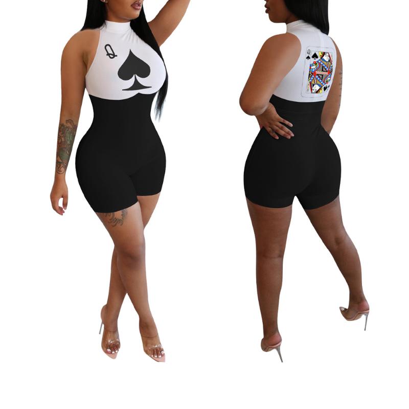 

Women's Jumpsuits & Rompers Women Playsuit Sexy Bodysuit Vest Style Jumpsuit Fashion Printing Slimming Mid Waist Short Body Femme Clothing, Black;white