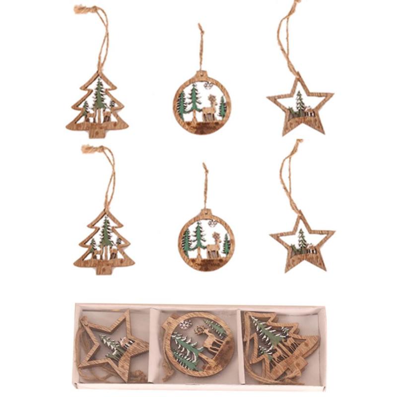 

Christmas Decorations Year 2021Christmas Wooden Tree Hanging Pendant Hollow Elk Round Ornament 2022 Gifts Xmas Kids DIY