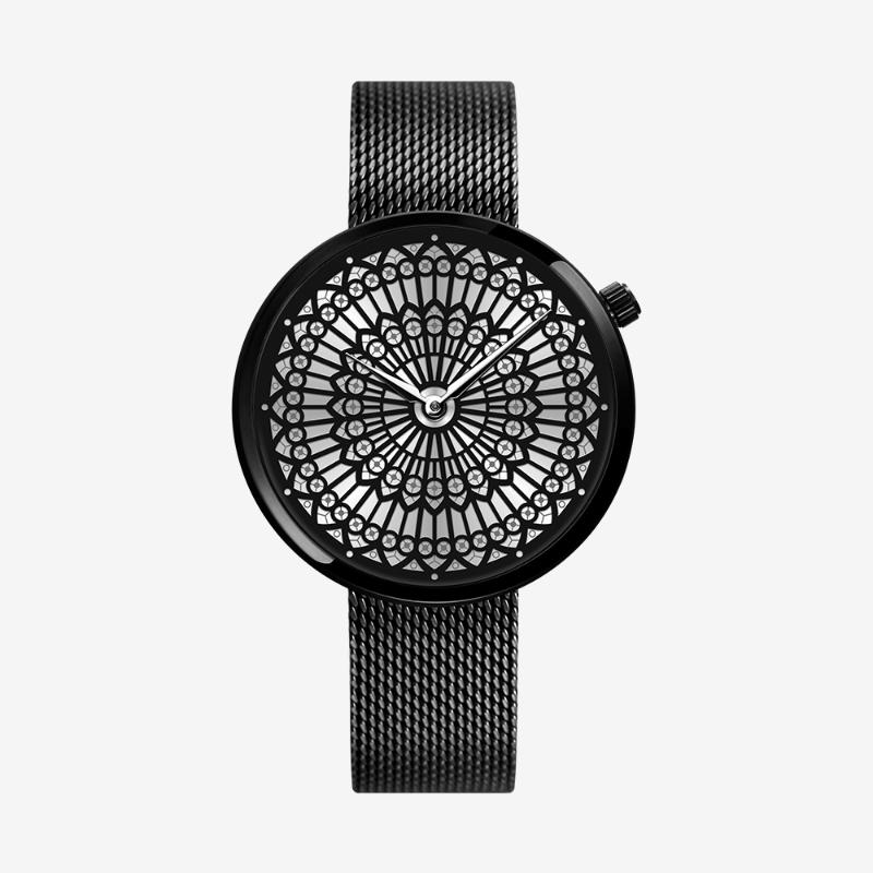 

Shengke Janela Grade Moda Quartzo Relógio De Aço Mostrador Do Marca Luxo Mulheres Únicas Malha Inimitável Relógios Wristwatches, Black