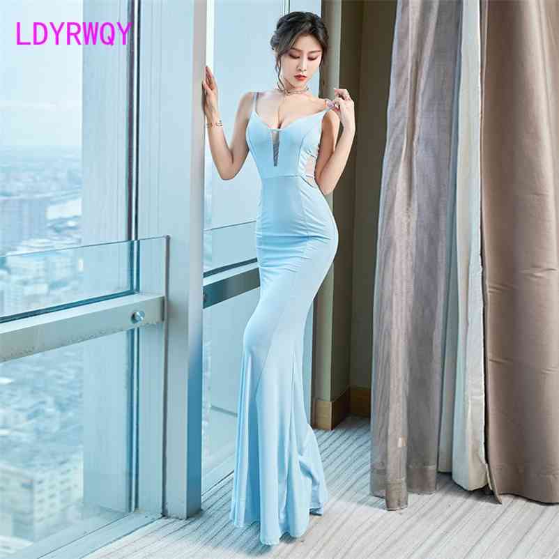 

LDYRWQY night ladies sexy low-cut deep V dress Office Lady Zippers Knee-Length 210603, Sky blue