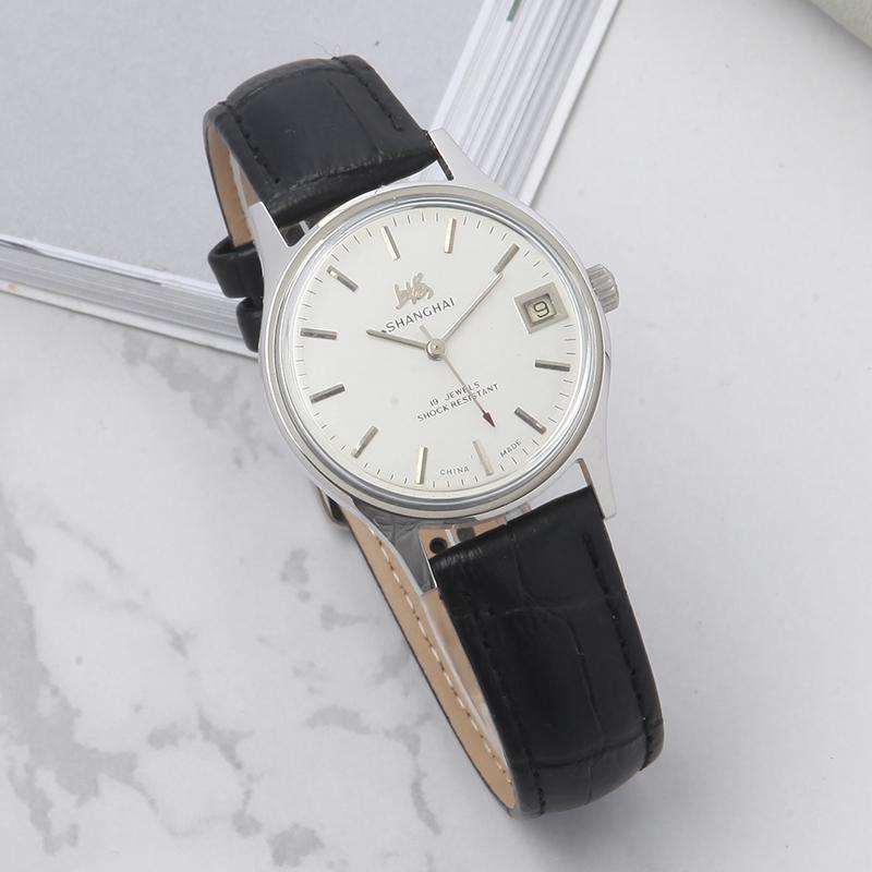 

Wristwatches Shanghai Watch Stainless Steel Leather Strap Fashion Business Retro Men's Minimalist Dial Bauhaus