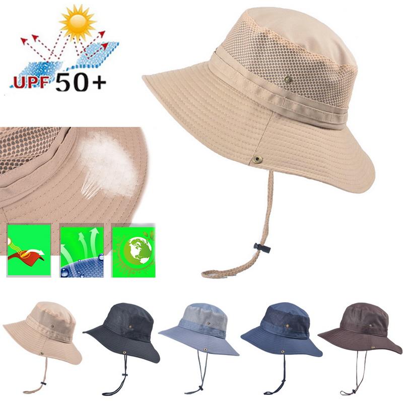 

Stingy Brim Hats 2021 Summer Vocation Hat Men Mesh Bucket Fishing Hiking Cap Wide UV Protection Flap Outdoor Beach, Blue;gray