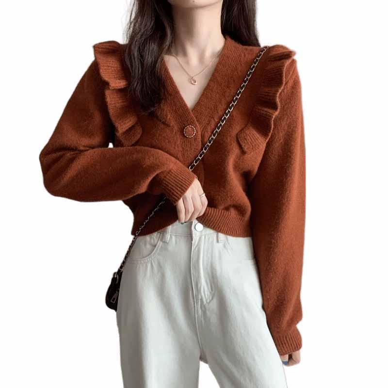 

Women's Knits & Tees Lazy Style Short V-neck Knitted Cardigan Jacket Female Autumn Slim Knit Top 2021 Student Spring Sweater Coat OK1185, White