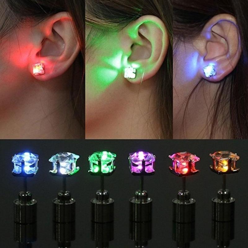 

Stud LED Light Christmas Gift Halloween Party Square Night Bling Studs Earrings Fashion Jewelry For Men Women