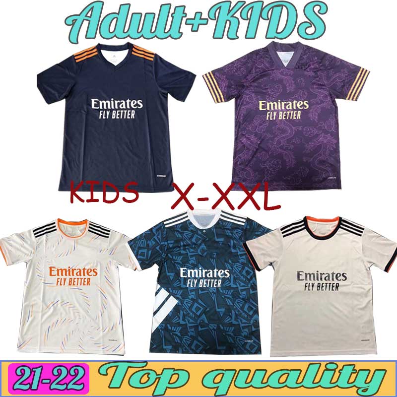 

REAL MADRID jerseys 21 22 soccer football shirt HAZARD SERGIO RAMOS BENZEMA ASENSIO camiseta men + kids kit 2021 2022, Black;yellow
