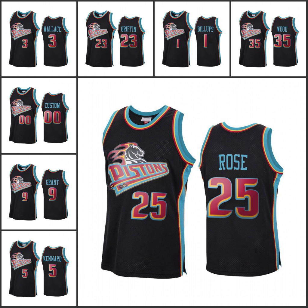 

Men DetroitPistonsDerrick Rose Blake Griffin Christian Wood Jerami Grant Chauncey Billups Custom Black Jersey Reload Classic