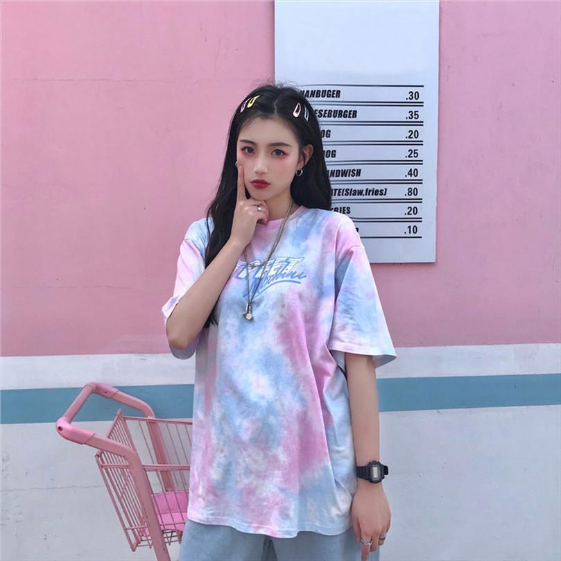 

ulzzang cotton summer loose mens and women tie dye harajuku casual short sleeved t shirt female ins oversize letter, White;black