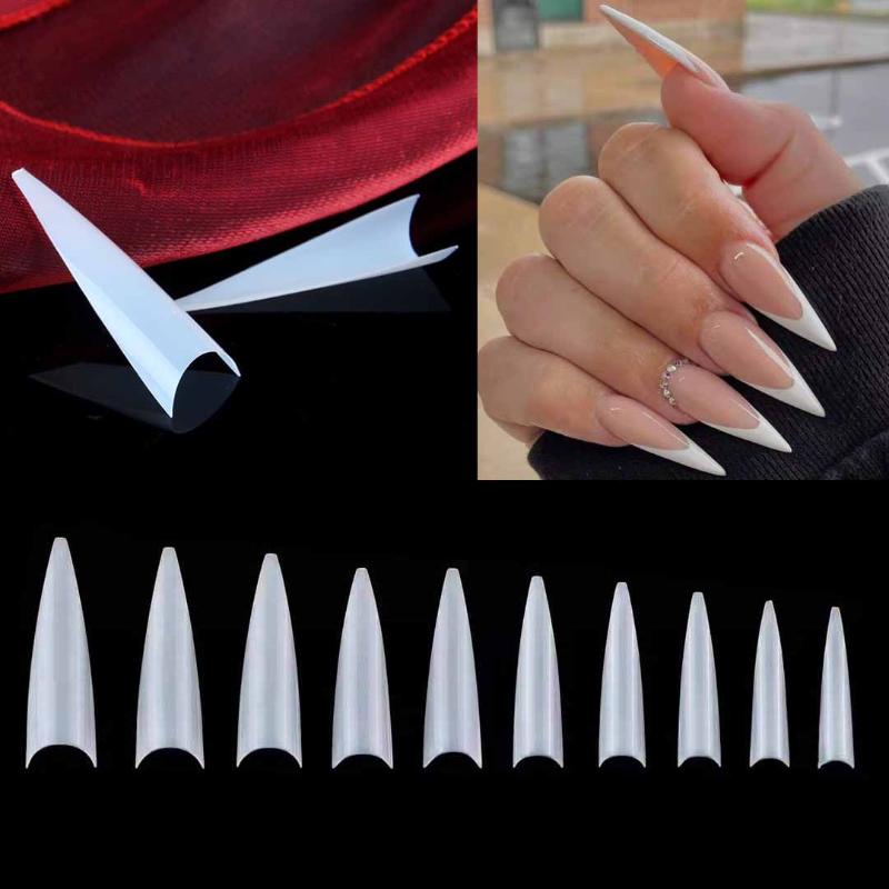 

False Nails 500Pcs Bag Fake Long Stiletto Natural Transparent ABS Nail Art Tips Artificial UV Gel Press On, Red;gold