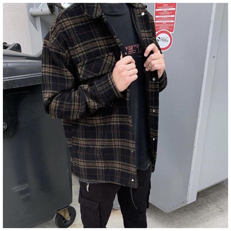 

Represent 2021 Plaid Shirt Men' Tooling European And American High Street Style Loose Trendy Long Sleeve For Men Casual Shirts, Brown