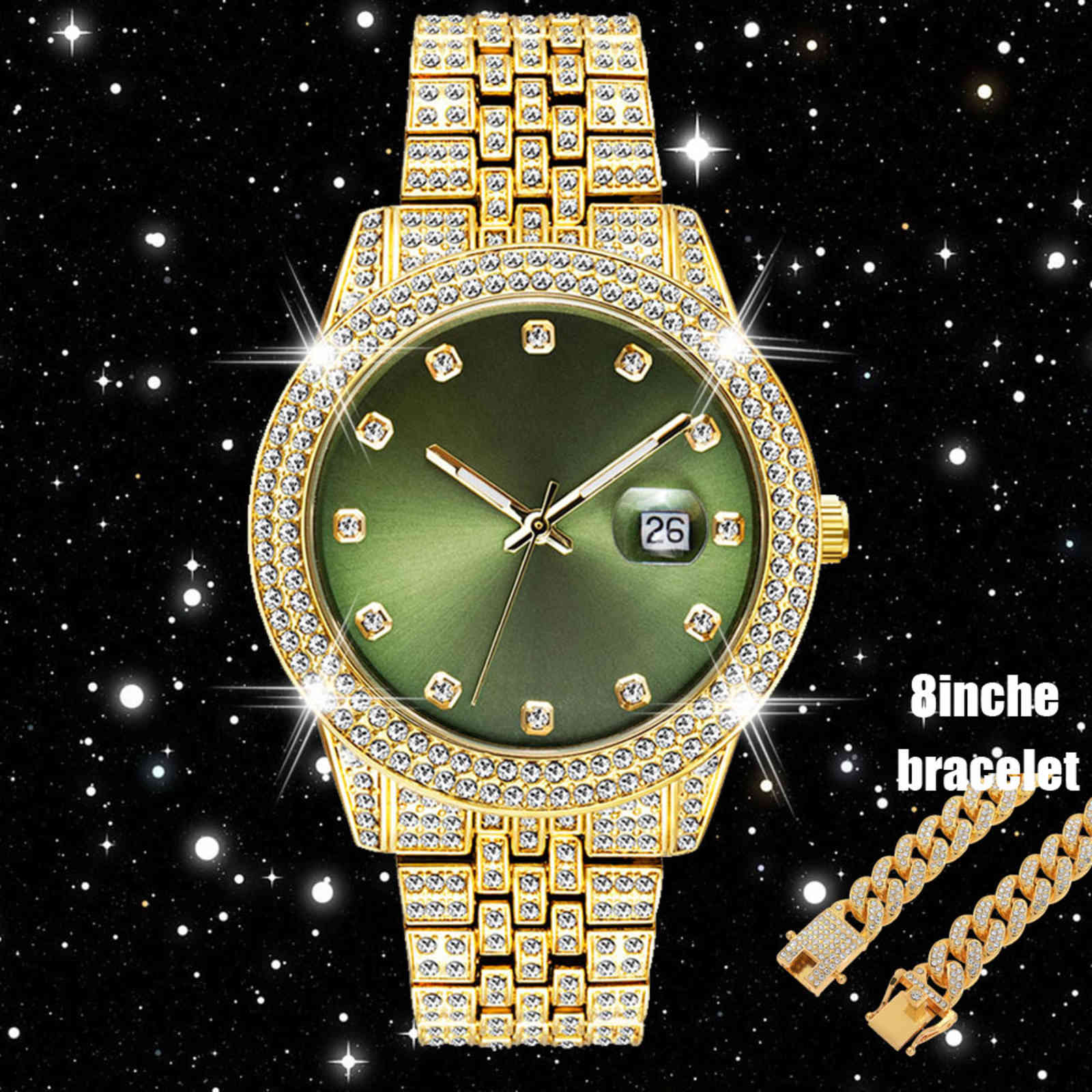 

Luxury Gold for Hip Hop Bracelet Cuban Chain Iced Out Full Diamonds Mens Watches Man Waterproof Reloj Hombre