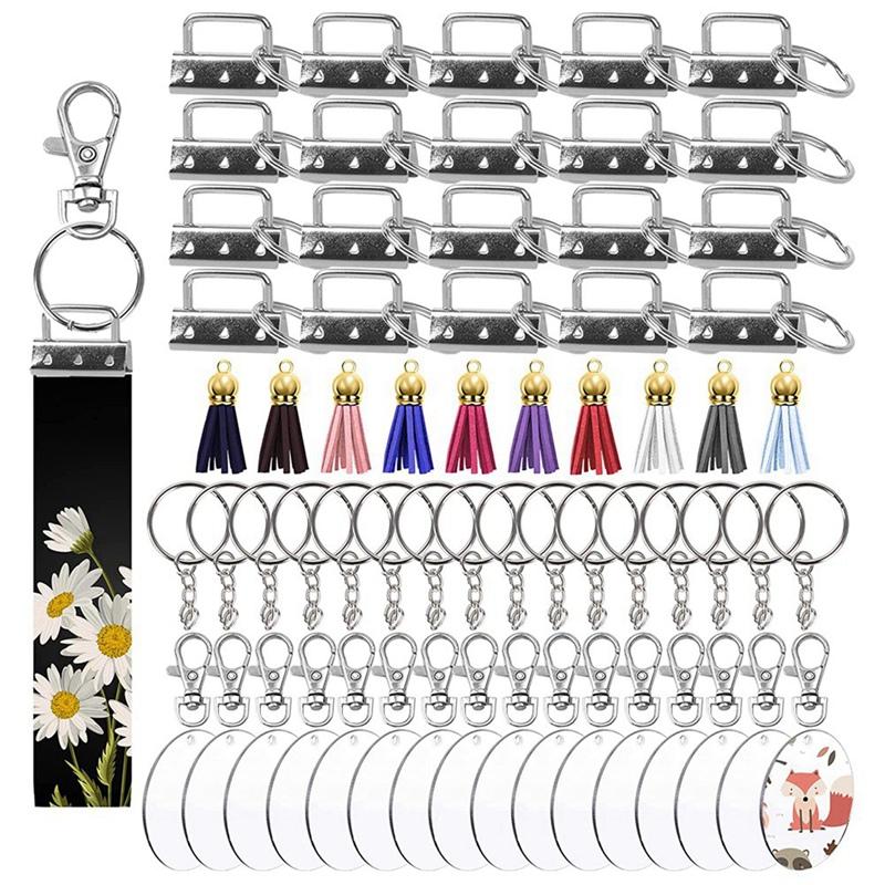 

Keychains Key Fob Hardware Set,Key Hardware,Leather Keychain Tassel,Acrylic Tablets,Swivel Snap Hooks For DIY Craft, Silver
