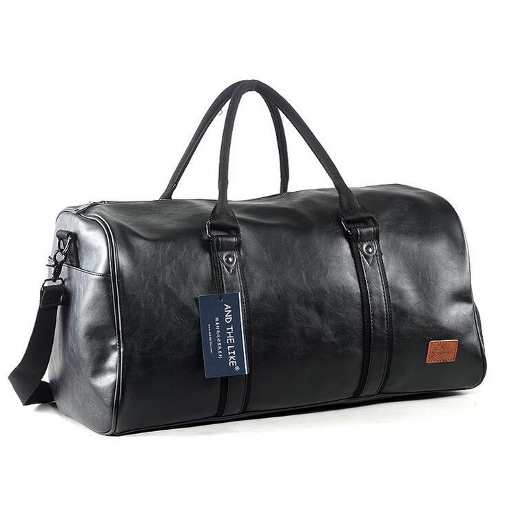 

Factory outlet brand package outdoor leisure leather fitness bag large capacity portable travel basg Korean simplified thickening leathers handbags, Black