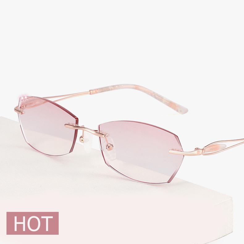 

Sunglasses Women Rimless Glasses Trimmed Reading Diamond Gafas Telescope Progressive Pink Lens +100 +150 +200 +250 +300 +350