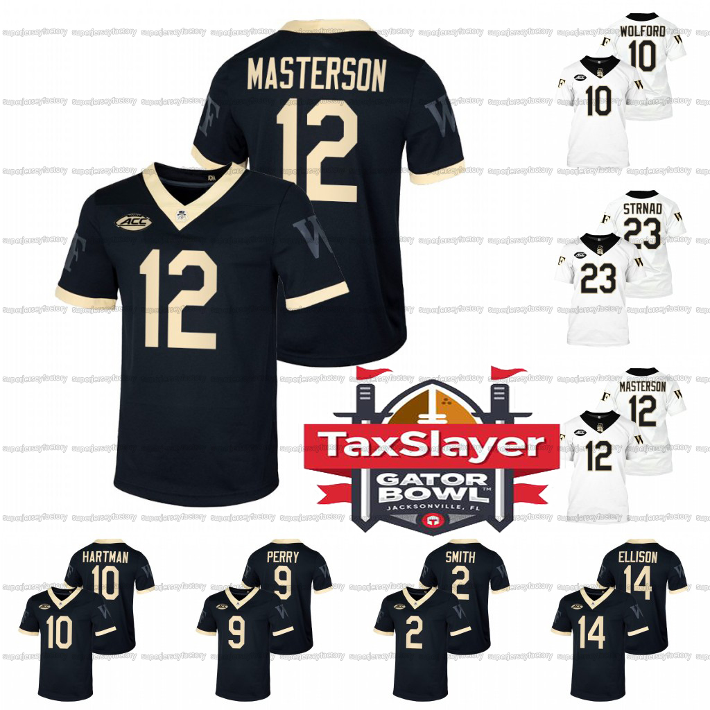 

Wake Forest Demon Deacons Jersey Taxslayer Gator Bowl NCAA Football College Custom Luke Masterson Sam Hartman A.T. Perry Riley Skinner Justice Ellison Armstrong, White men patch