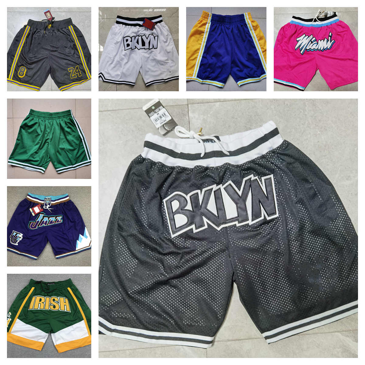 

Men Team Basketball short Bklyn MiamiLakers Good Quality Size S-XXL, Black