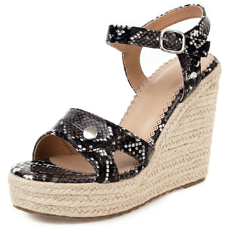 

HCHao Summer Women's Sandals PU Wedges Super High Heel Snake Pattern Platform Party Big Yards 43 Women Shoes, Black