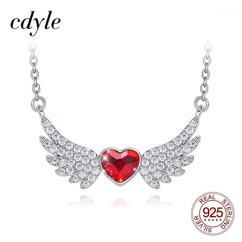 

Cdyle Sterling Silver Chain CZ Angel Red Heart Charm Necklace With Crystal From For Girlfriend Valentines Gifts Chains