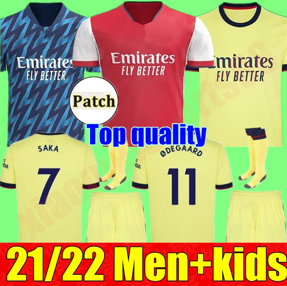 

21 22 FC soccer jersey ODEGAARD PEPE SAKA NICOLAS TIERNEY HENRY WILLIAN Arsena MAITLAND-NILES 2021 2022 football shirts Men + kids kit, Black;yellow