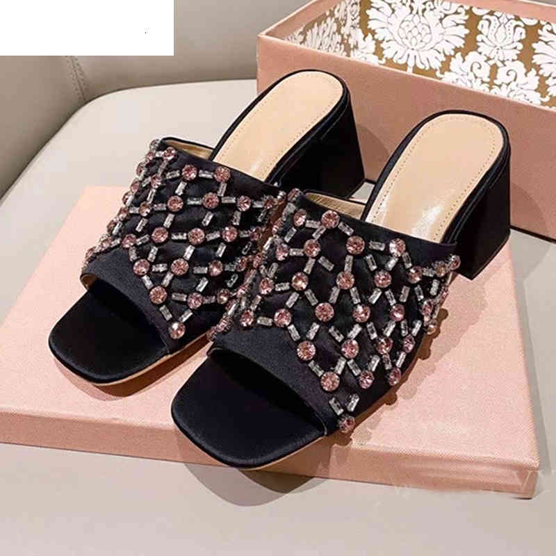 

Sandals 2021 Summer open Toe High heel Slippers Women shiny rhinestone decoration Sexy Party leisure dress shoes POK5, As show flat