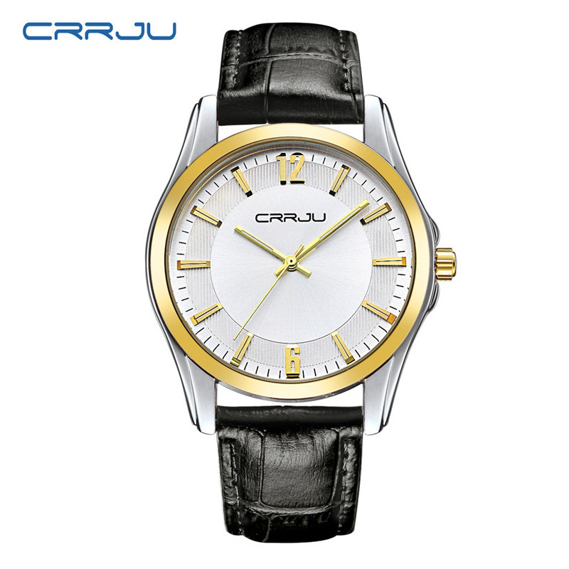 

CRRJU 2116 Watches Ultrathin Simple Man Leather Strap Quartz Watch Classical Mans Business Waterproof Wristwatches No Number Dial Wristwatch, Brown gold