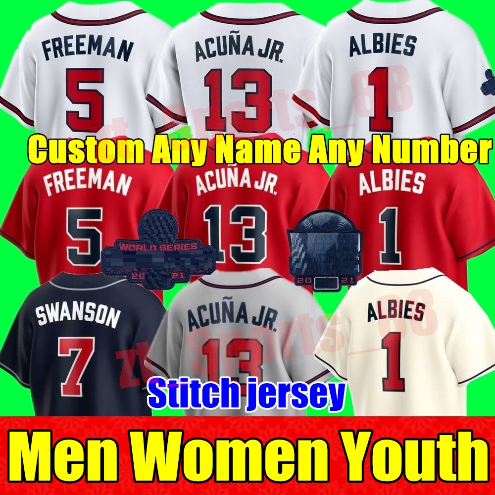 

2022 World Series Champion Men Women youth Baseball jerseys Ronald Acuna Jr. Marcell Ozuna Freddie Freeman Dansby Swanson Brave Deion Sanders Ozzie Albies