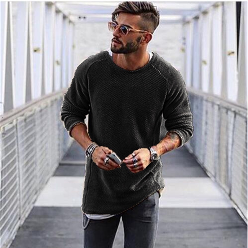 

Knitwear Mens Long Sleeve Round Neck Bottom Shirt Polyester Solid Color Men's Tops Black and White, White;black