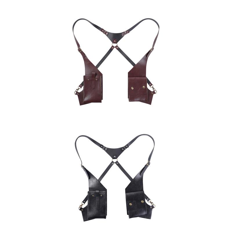 

Belts Men Underarm Shoulder Bag Girdle Tank Steampunk PU Leather Pocket Strap Fashion Double Waist Belt Costume Accessory, Black