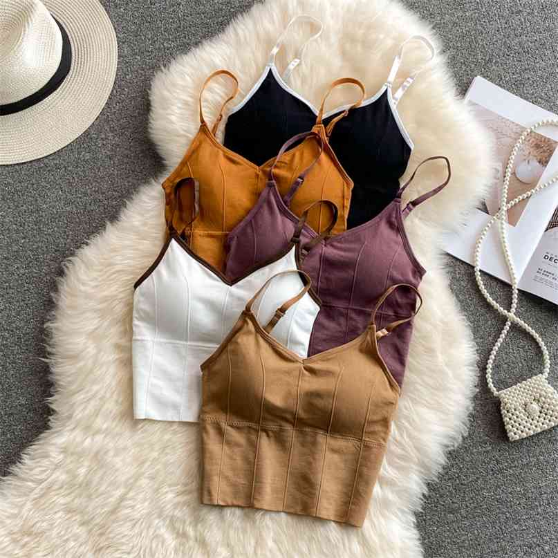 

Summer Women's Camis Top Adjustable Spaghetti Strap Slim Crop Sexy Padded U-shaped Back Sportswear Workout s 210603, Khaki