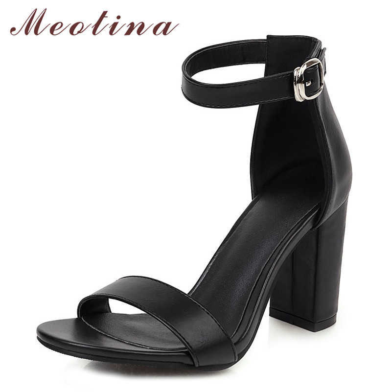 

Meotina Ankle Strap High Heel Sandals Women Shoes Buckle Thick Heels Footwear Female Summer Sandals Ladies Brown Large Size 210608, Black