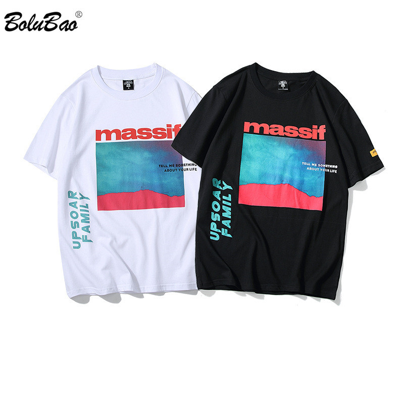 

BOLUBAO Fashion Brand Men T-Shirts Summer Trend Men Short Sleeve Printing Men's T Shirt Personality Top Tee Shirt High Quality 210518, Black