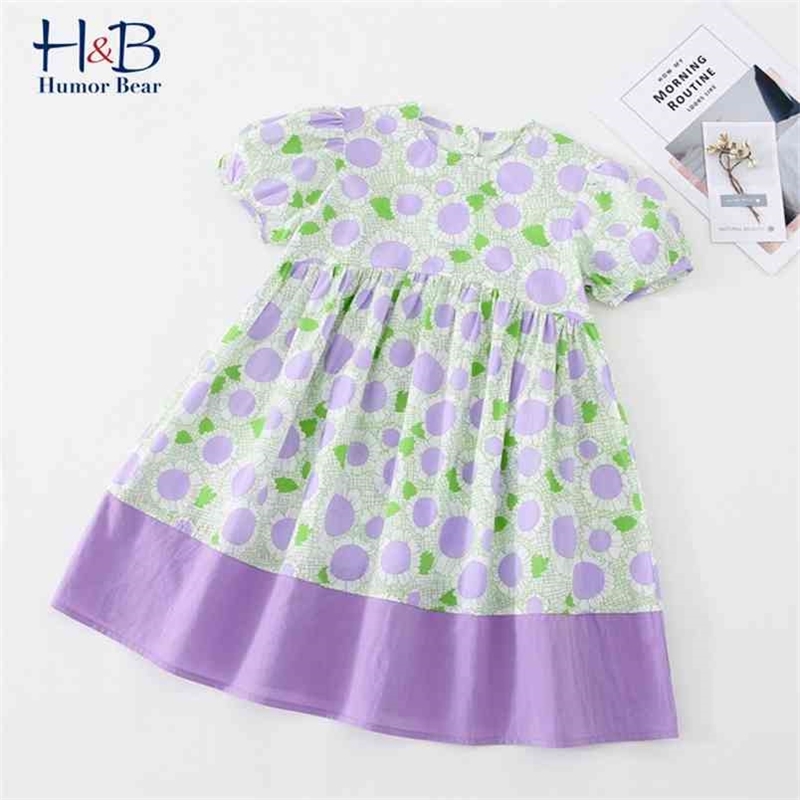 

Girls Dress Summer Puff- Sleeve Floral Printed Korea Cute Princess Toddler Kids Clothes 210611, Bz2570 purple