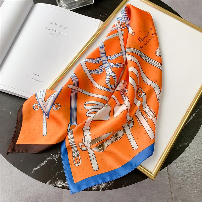 

Scarves 2021 Square Silk Scarf For Ladies Design Print Shawl Neck Wrap Foulard Hairband Soft Neckerchief Female Bandana