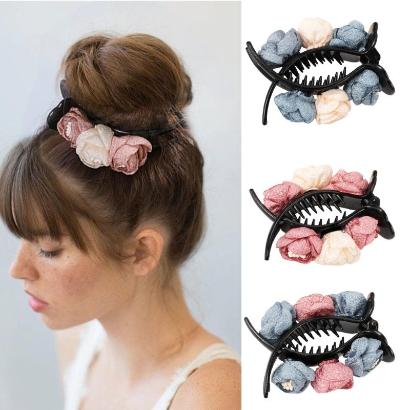 

Hair Accessories Ncmama Large Silk Chiffon Flower Claw Fashion Flowers Clip Ladies Bow Clamp
