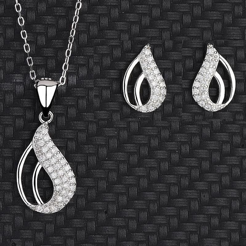 

Chains S925 Sterling Silver Micro-Set Teardrop-Shaped Elegant Pendant Earrings Two-Piece Set Of Necklace Female Fashion
