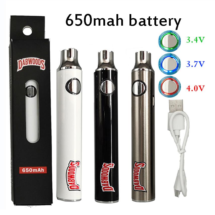 

Dabwoods Battery Vape Pen 510 Thread Batterie Vapes Cartridges Rechargeable Batteries Dabwood Cartridge USB Box Packaging 650 mah Batter
