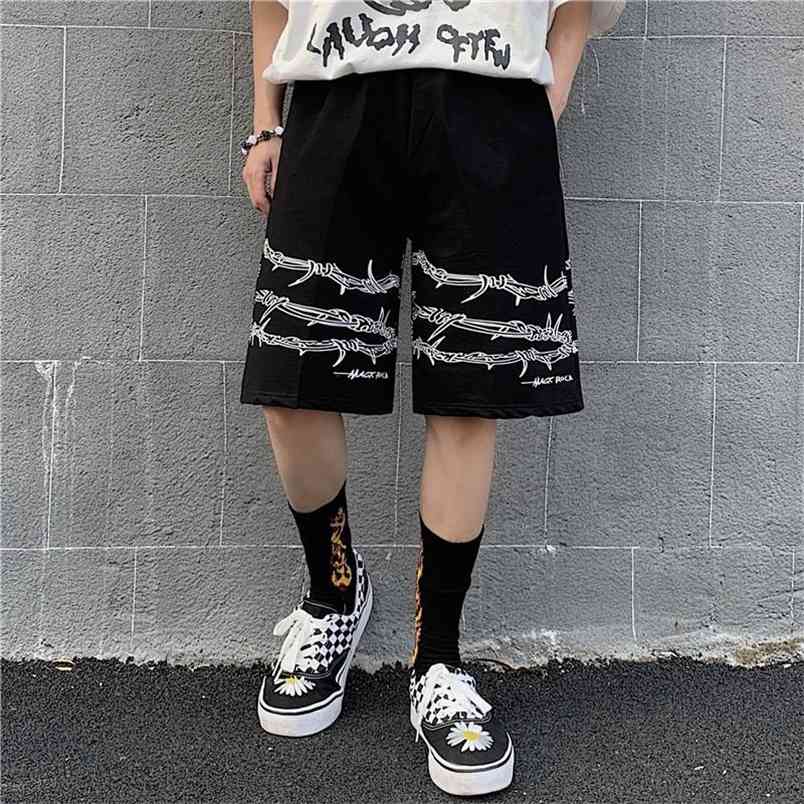 

Harajuku Streetwear Iron Chain Pattern Jogger Shorts Men And Women Hip Hop Skateboard Summer Elastic Waist 210629, Black