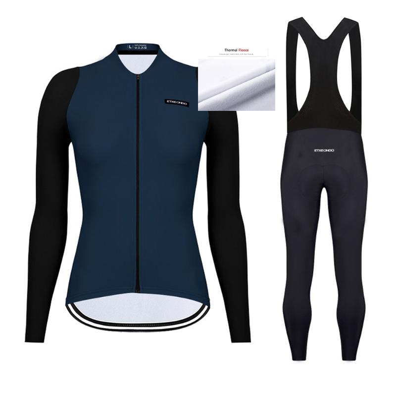 

Racing Sets Etxeondo Women's Winter Thermal Fleece Warm Long Sleeve Pants Suit Cycling Jersey Set Mountain Bicycle Road Bike Clothing, Black