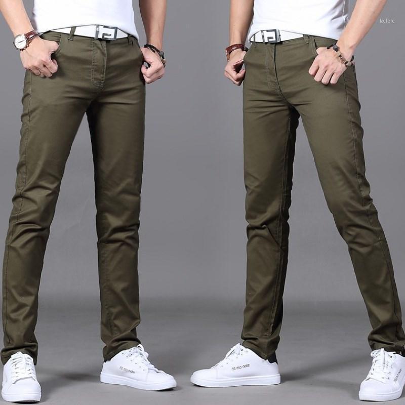 

Men's Pants 2021 Brand Spring And Summer 98% Cotton Men Business Slim Elastic Casual Black Khaki Fit Straight Pant Trousers Male
