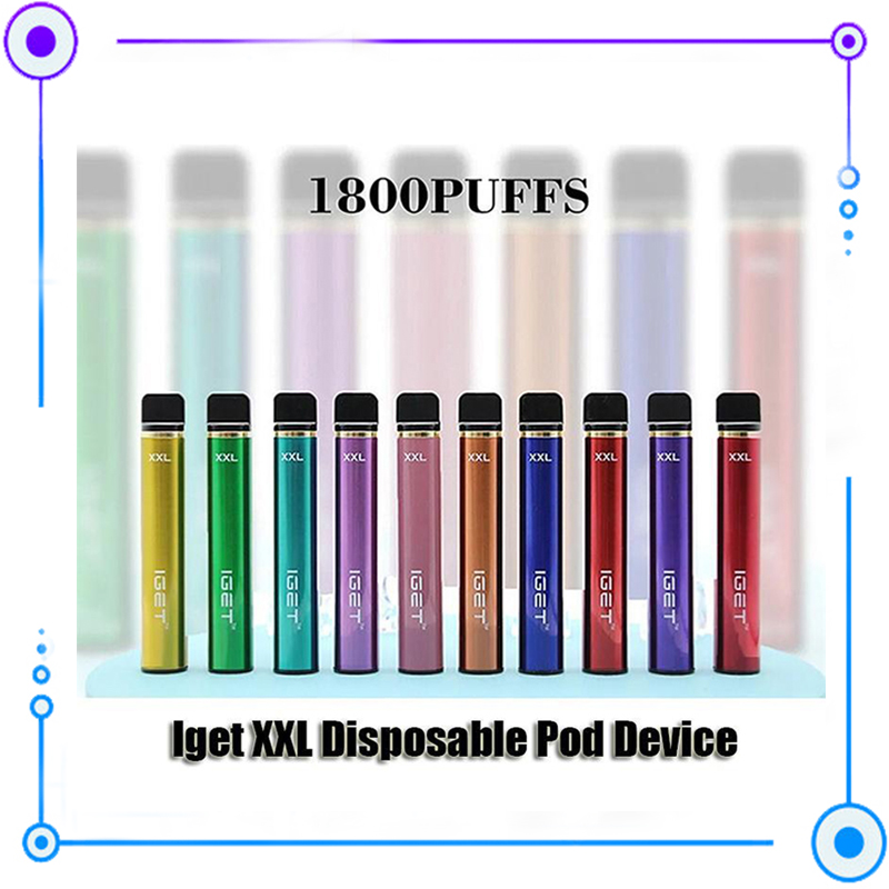 

Original Iget XXL Disposable Pod E-cigarette Device Kit 1800 Puffs 950mAh Battery 7ml Prefilled Cartridge Vape Pen Authentic 20 color