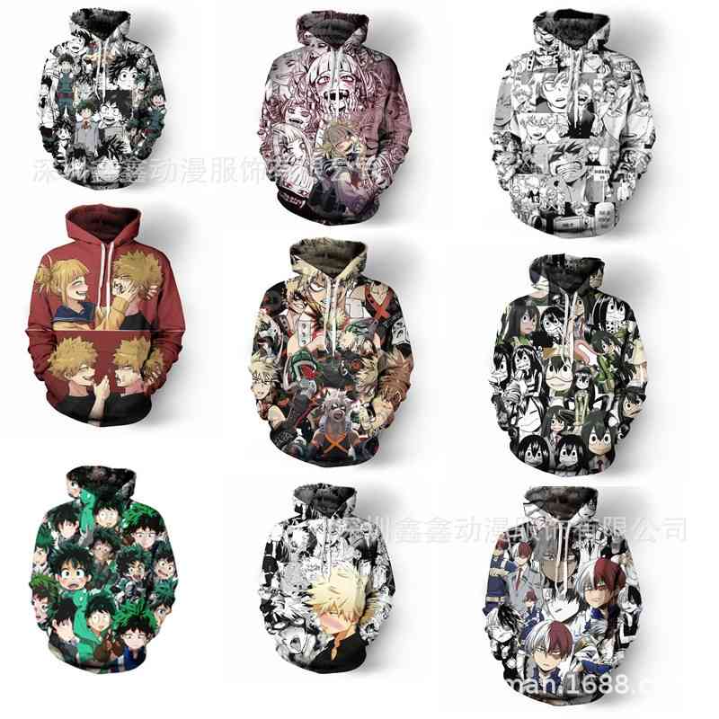 

cartoon my hero college 3D printed men's casual Hoodie cocoa, Black