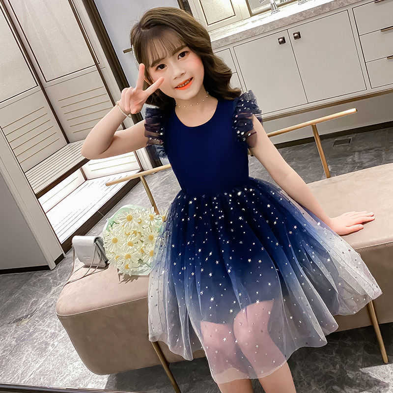 

New Summer 2021 Girls Dress Prom Dresses Star Point Elegant Dress Kids Casual Princess Dresses 12 Year Old Girls Clothes, Blue