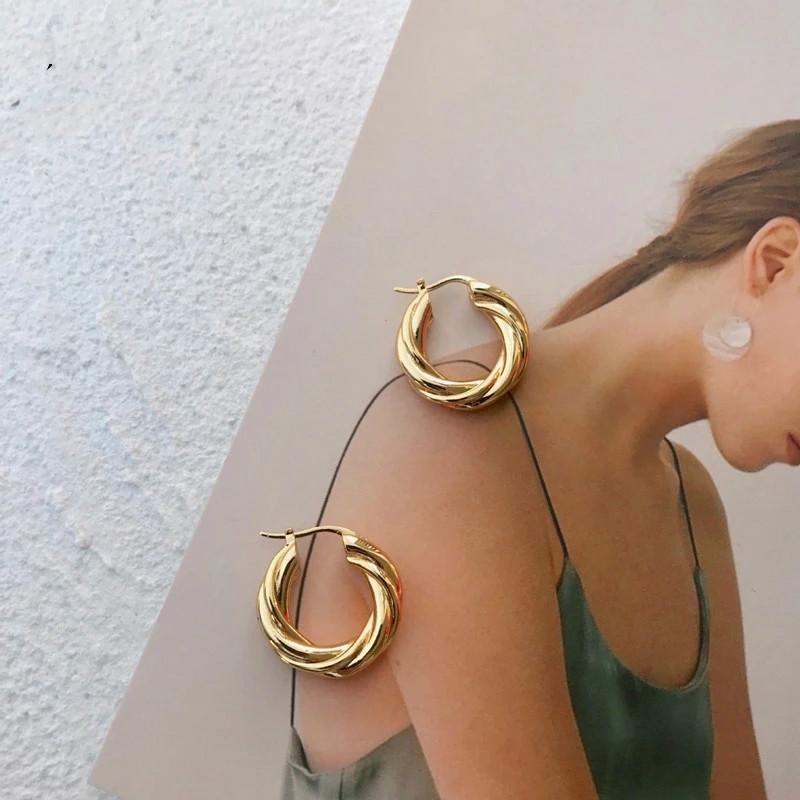 

Dangle & Chandelier High End Thick Chunky Twisted 18k Gold Color Hoop Earrings For Women 2021 Stylish Stainless Steel Jewelry Girls Taste, Silver