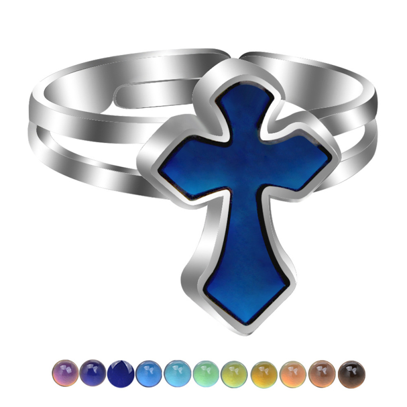

New Fashion Friendship Mood Emotion Feeling Adjustable Cross Ring Color Change Rings Jewelry for Promotion